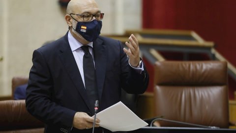 25/02/2021. Imagen de archivo del portavoz de Vox, Alejandro Hernández, en el Parlamento de Andalucía. - EFE