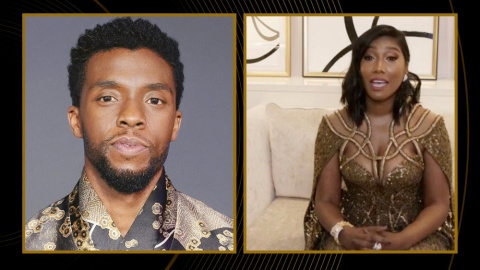 Taylor Simone Ledward acepta el premio a Mejor Actor en una Película - Drama por "La madre del blues" en nombre de su difunto esposo Chadwick Boseman