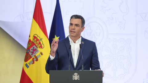 01/08/2022 El presidente del Gobierno, Pedro Sánchez, presenta el primer informe de rendición de cuentas 2022 del Gobierno de España, en el Complejo de La Moncloa, a 29 de julio de 2022, en Madrid