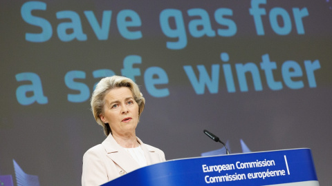 26/07/2022. La presidenta de la Comisión Europea, Ursula Von der Leyen, durante el acto de presentación de 'Ahorra gas para un invierno seguro', en Bruselas, a 20 de julio de 2022.