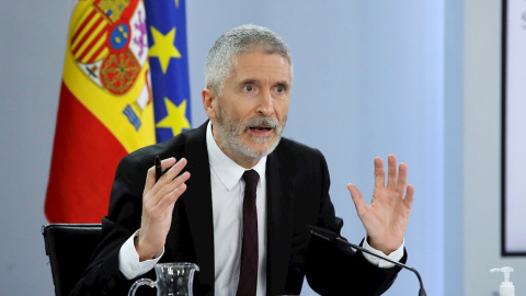 El ministro del Interior, Fernando Grande-Marlaska, ofrece una rueda de prensa para explicar los acuerdos del Consejo Interterritorial del Sistema Nacional de Salud, este miércoles en Madrid.