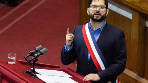 El presidente chileno Gabriel Boric pronuncia su primer discurso anual sobre el "Estado de la Nación" en el Congreso Nacional.