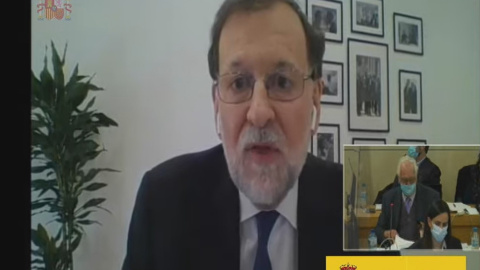 L'expresident del govern espanyol i del PP Mariano Rajoy durant la declaració per videoconferència com a testimoni en el judici de la caixa B, el 24 de març de 2021.