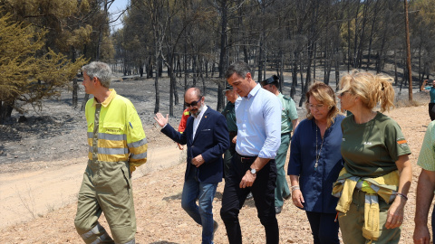 El presidente del Gobierno de Aragón, Javier Lambán, y el presidente del Gobierno, Pedro Sánchez, visitan la zona afectada por el incendio de Ateca, a 20 de julio de 2022.