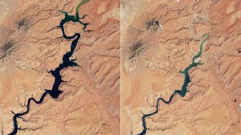 Imágenes de la NASA muestran cómo la sequía está haciendo desaparecer el lago de 'El planeta de los simios'