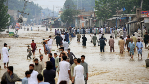 Un área inundada en el distrito de Charsadda, en la provincia de Khyber Pakhtunkhwa, a 27 de agosto de 2022.