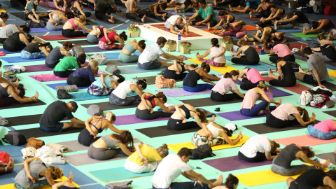 Assistents al congrés de ioguis de Barcelona / 'Global Yoga Congress'