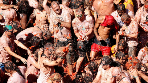 28/08/2019.- La Tomatina se celebra cada último miércoles de agosto en Bunyol .EFE/ Miguel Ángel Polo