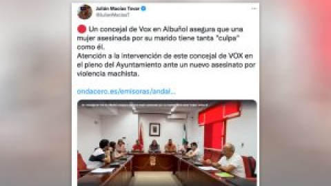 Indignación por el concejal de Vox que dice que la mujer asesinada por su marido en Albuñol tiene "culpa" como él