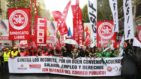 Una de las últimas manifestaciones de los empleados de Correos.- EFE