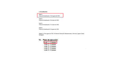 Fecha de formalización del contrato a 10 de junio y de plazo de ejecución, 2 meses.