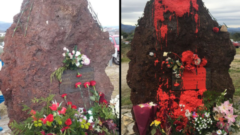 Ataque con pintura rojo al monumento a las víctimas del franquismo en el cementerio de El Salvador, en Oviedo.