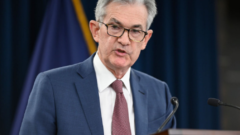 30/10/2019-Jerome Powell, presidente de la Reserva Federal, habla durante una rueda de prensa el 30 de octubre de 2019 en Washington (EEUU)