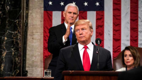 Donald Trump en un momento de su discurso del estado de la Unión. (DOUG MILLS | EFE)