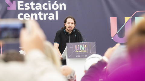 Pablo Iglesias, secretario general de Podemos, durante un mitin en la Universidad de Otoño del partido / Daniel Gago - Podemos