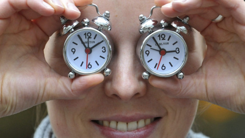 Imagen de archivo de una mujer con dos relojes con el cambio de hora. EFE/Andras Gebert