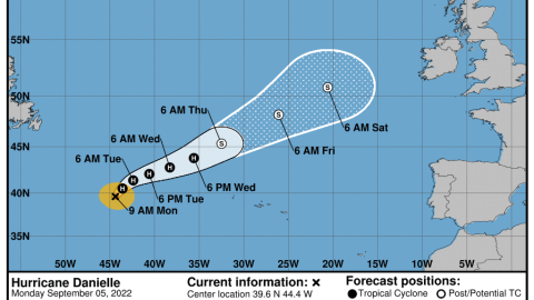 La trayectoria del huracán Danielle.
