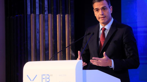 09/11/2018.- El presidente del Gobierno, Pedro Sánchez, durante su intervención en la inauguración de la XIX Edición del Foro Iberoamericano, en el que más de un centenar de representantes e la economía, la política y la sociedad hispano-lusa debat