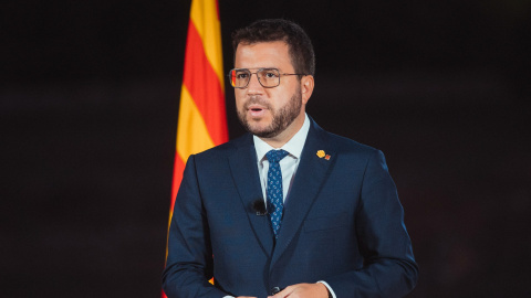 10/09/2022 - El president del Govern, Pere Aragonès, durant el seu missatge institucional per a la Diada d'aquest 11 de setembre de 2022.