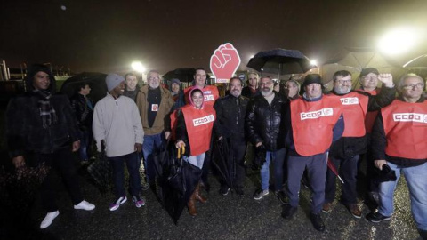 Manifestación de trabajadores de la industria cárnica en Lleida.