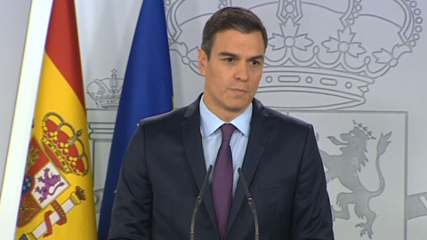 El presidente de Gobierno, Pedro Sánchez, durante su comparecencia en La Moncloa.