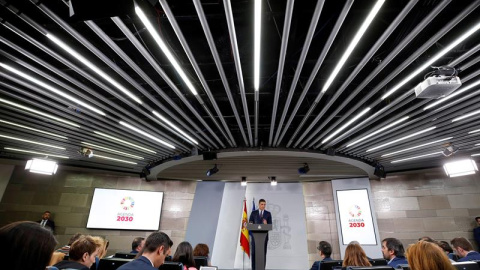 Pedro Sánchez, durante su comparecencia en el Palacio de la Moncloa | EFE/Chema Moya