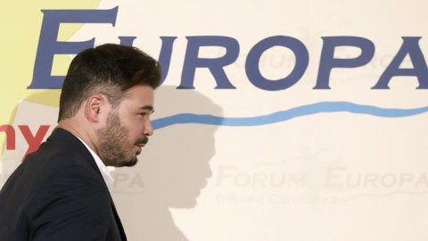 El número dos de les llistes d'ERC al Congrés dels Diputats, Gabriel Rufián, durant un esmorzar informatiu. EFE/Andreu Dalmau