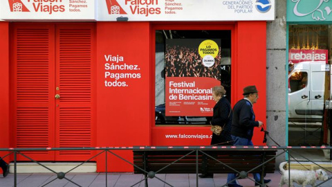 Fachada del local alquilado por Nuevas Generaciones del Partido Popular, ubicada en el número 56 de la madrileña calle Ferraz, a escasos metros de la sede central socialista. - EFE