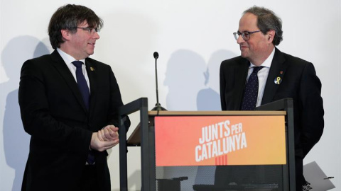 Puigdemont y Torra, en Bruselas este lunes. EFE/Stephanie Lecocq