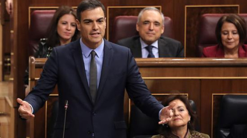 Sánchez, durante la sesión de contro, en el Congreso