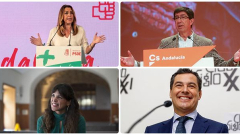 Los cuatro candidatos a la presidencia de Andalucía: Susana Díaz (PSOE), Teresa Rodríguez (Adelante Andalucía), Juan Marín (Cs) y Juanma Moreno (PP)