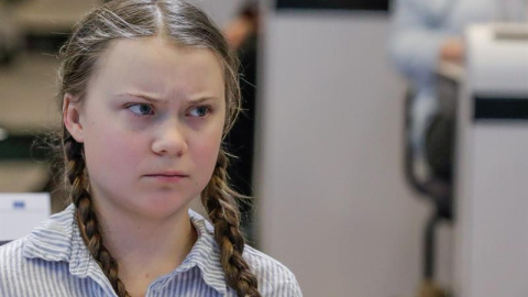 Greta Thunberg, con gesto serio. EFE/ Stephanie Lecocq