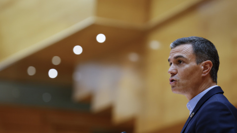 El presidente del Gobierno, Pedro Sánchez, interviene en el pleno del Senado celebrado este martes 06 de septiembre de 2022 en Madrid.