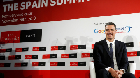 El presidente del Gobierno, Pedro Sánchez, durante su intervención en el el foro organizado por la revista 'The Economist'. EFE/J.J. Guillén