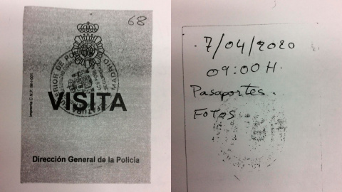 Citas facilitadas por solicitantes de asilo, escritas a mano por agentes de policía, con fecha de 2020.