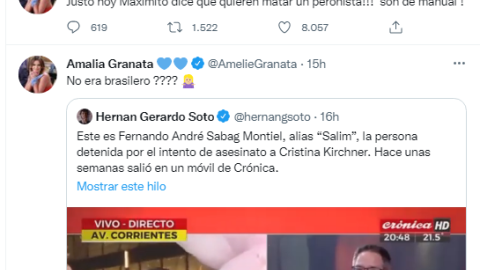 Tuit de la diputada argentina Amalia Granata, que no sólo lo retuiteó, sino que llegó a publicar que todo fue un montaje y que "ni Spielberg se atrevió a tanto"