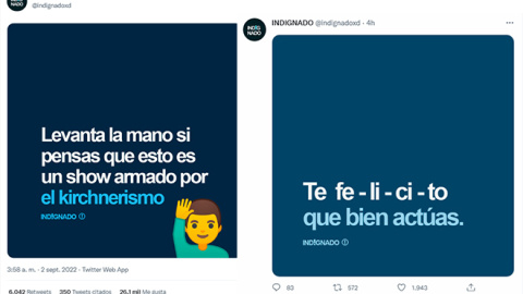 La segunda cuenta que destacada junto a la de Antonetti lanzando odio contra Cristina Fernández de Kirchner es la de @indignadoxd