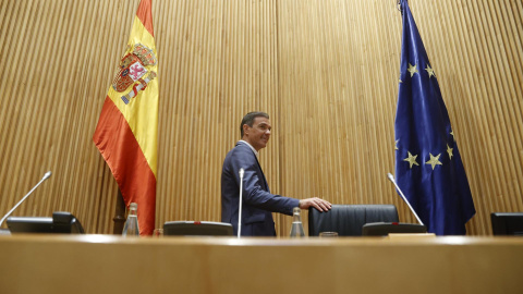 El presidente del Gobierno Pedro Sánchez preside reunión interparlamentaria socialista celebrada este lunes en el Congreso.