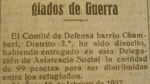 Anuncio del Comité Nacional de Refugiados el 18 de febrero de 1937