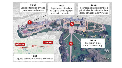 Infografía del recorrido del funeral de Isabel II.