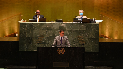 El presidente del Gobierno, Pedro Sánchez, en su discurso ante la Asamblea General de la ONU en 2021.