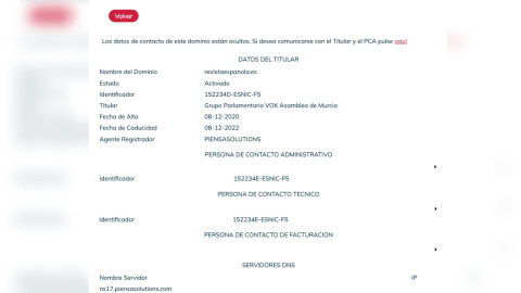 Información del dominio de la 'Revista Española'.