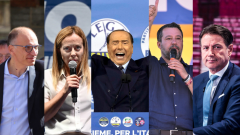 Imagen combinada de Enrico Letta, Giorgia Meloni, Silvio Berlusconi, Matteo Salvini y Giuseppe Conte