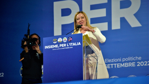 Giorgia Meloni durante el acto de Piazza del Popolo en Roma.