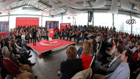 El presidente del Gobierno, Pedro Sánchez, durante el acto de campaña electoral celebrado en Badajoz. EFE/ Jero Morales