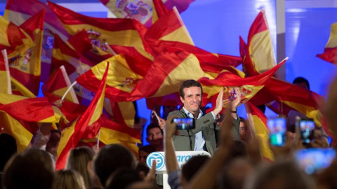 El presidente del PP, Pablo Casado, participa en un acto público de este partido en Málaga con motivo del Día de la Hispanidad. /EFE