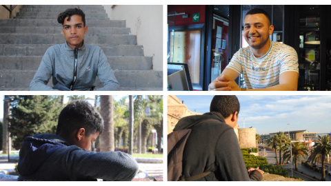 Samir, Amin, Ibrahim y Bilal, cuatro jóvenes migrantes que llegaron a Melilla siendo menores de edad.- IRENE QUIRANTE