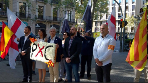 Dirigents de PxC. D'esquerra a dreta: Jordi de la Fuente, la secretària general Mónica Lora, el president August Armengol i el regidor a Salt Sergio Concepción.