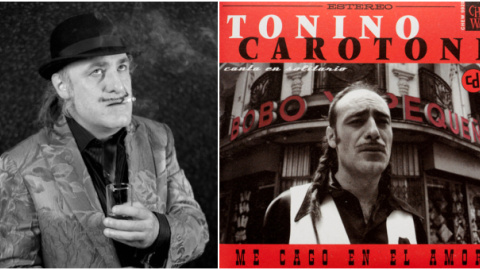 Tonino Carotone y portada del sencillo 'Me cago en el amor'. / FOTO: MAMEN FUERTES