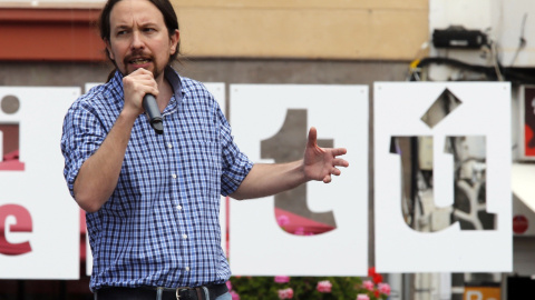 El candidato de Unidas Podemos a presidente del Gobierno, Pablo Iglesias, durante el mitín en en Las Palmas de Gran Canaria. / EFE - ELVIRA URQUIJO